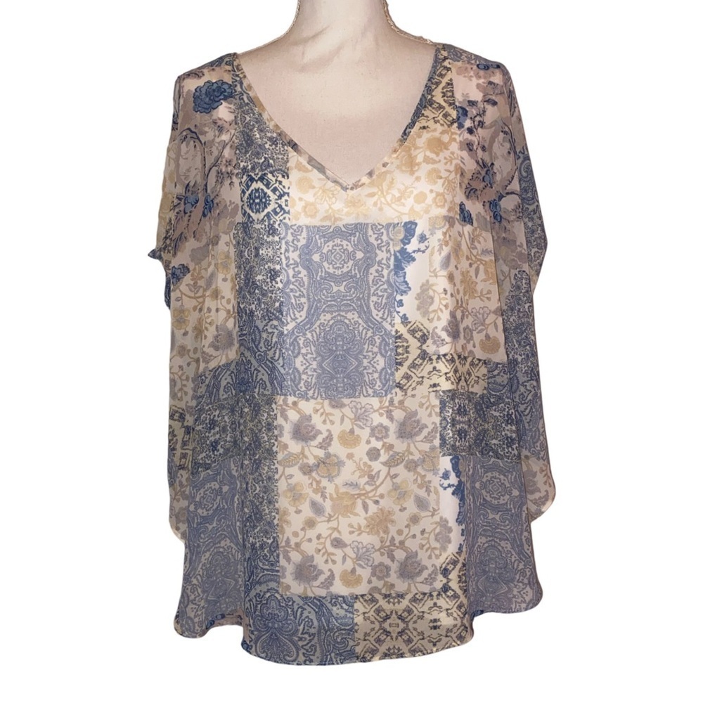EST. 1946 Bohemian Lightweight Blouse Cream Cornflower Blue Size X Large
